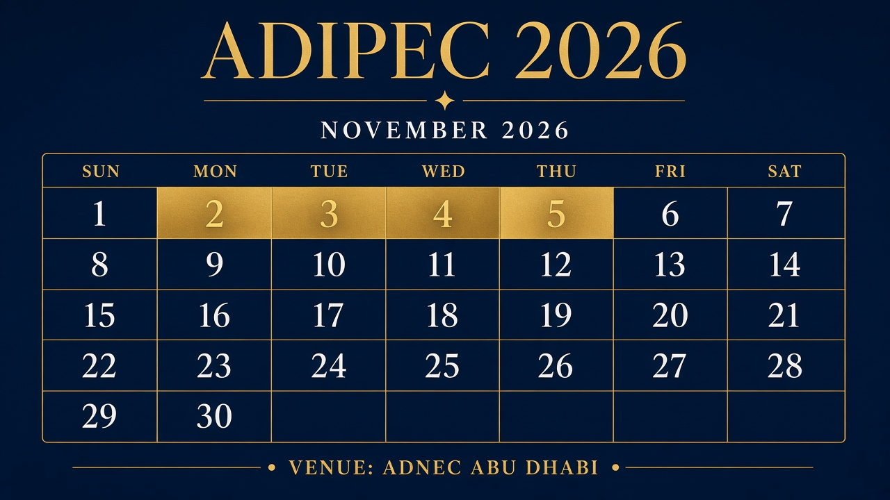 November 2026 calendar highlighting ADIPEC from 2 to 5 November