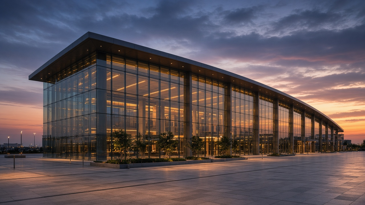 ADNEC Abu Dhabi exhibition centre at dusk